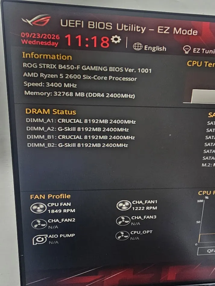 主機板 UEFI BIOS 畫面顯示詳細硬體資訊與記憶體容量